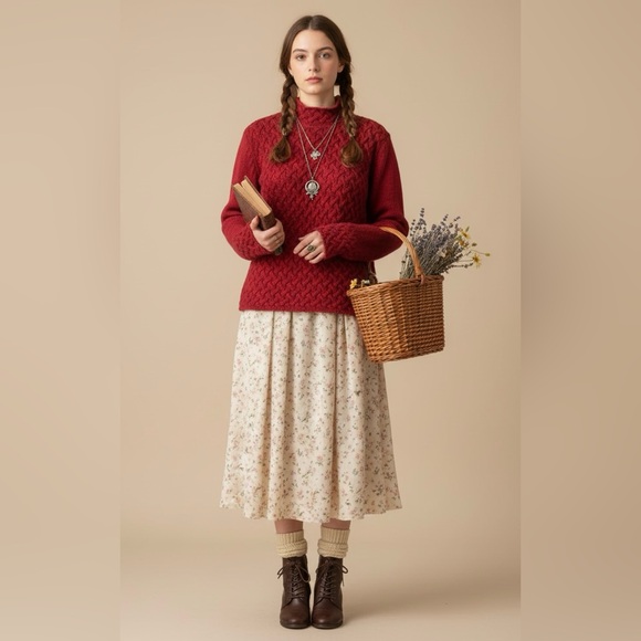 Ireland's Eye Wool Cashmere Cable Knit Sweater Red Size M/L - Picture 15 of 16